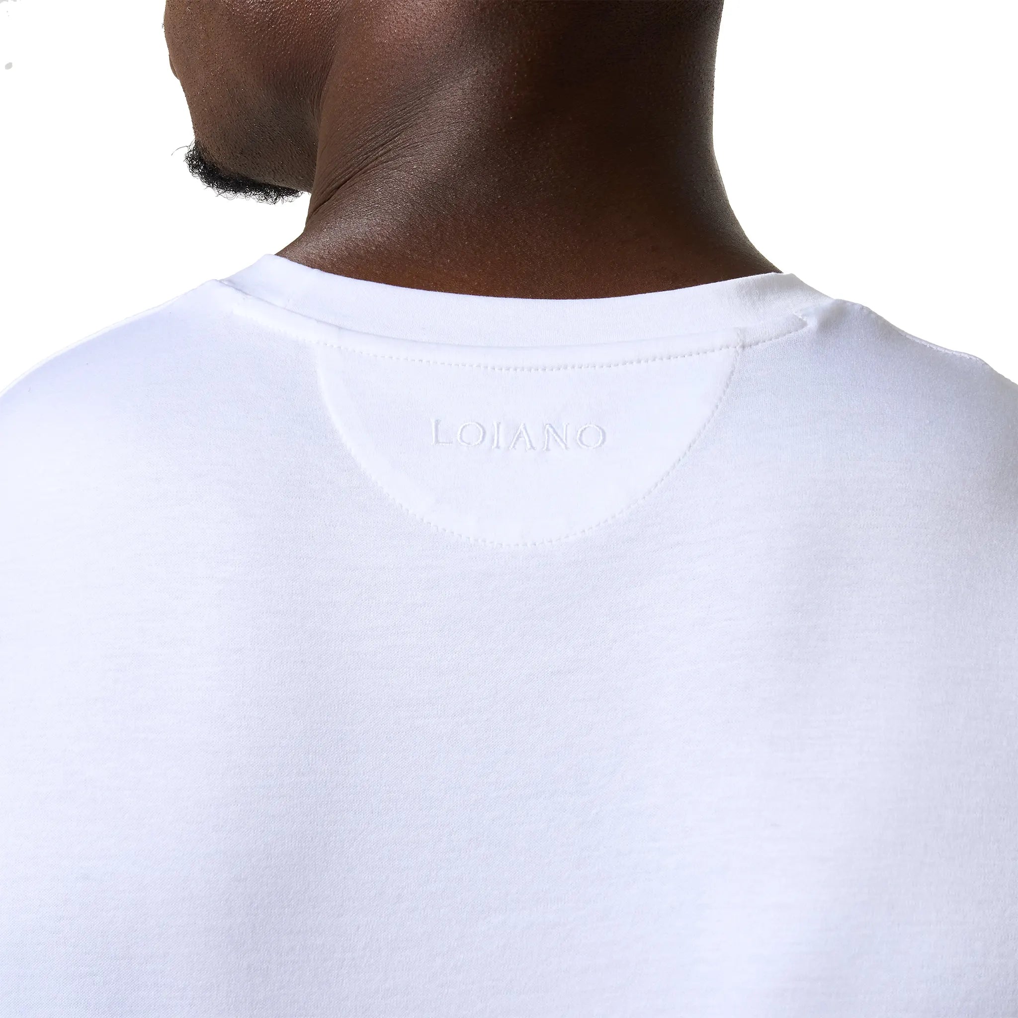 Detailed Loiano Egyptian Cotton White T Shirt